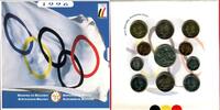 Belgien Kursmünzensatz 153 Belgische Francs + Medaille 1996 100 Jahre Olympische Spiele Atlanta Stempelglanz im Blister