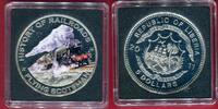 5 Dollar Silbermünze mit Farbauflage 2011 Liberia HISTORY OF RAILROADS - Flying Scotsman Polierte Platte in Viereckkapsel,Etui & Zert.