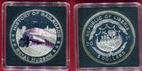 5 Dollar Silbermünze mit Farbauflage 2011 Liberia HISTORY OF RAILROADS - Royal Hudson Polierte Platte in Viereckkapsel,Etui & Zert.