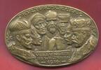 Germany Deutschland Karl Götz Medaille Quer Oval Bronze Medaille Guß cast Kulturträger Nikolaus II., Poincare, George V. Kolonialtruppen Satire -