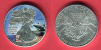 USA 1 Dollar Silbermünze - Silver Eagle - 1 oz 2015 Colorierte Liberty -66 Jahre Berliner Luftbrücke Stempelglanz Farbmünze mit Kapsel