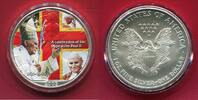 USA 1 Dollar Silbermünze In Gedenken an Papst Johannes Paul II. (1920-2005; mit Farbapplikation) -