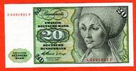 Western Germany FRG Bundesrepublik Deutschland 20 DM Deutsche Mark Banknote Elisabeth Tucher Dürer Geige mit Bogen, Klarinette Erste Serie G ... P -
