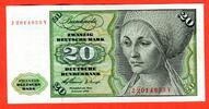 Western Germany FRG Bundesrepublik Deutschland 20 DM Deutsche Mark Banknote Elisabeth Tucher Dürer Geige mit Bogen, Klarinette Erste Serie J ... V -
