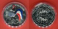 Frankreich 50 Euro Silbermünze 2017 von Jean Paul Gaultier designte Münze - Hahn - blaue Ausgabe - blue edition Stempelglanz mit Farbapplikation ...