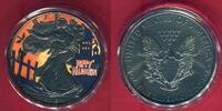 USA 1 Dollar Farbmünze Walking Liberty Silver Eagle - Happy Halloween - sehr kleine Auflage 026/100 - -