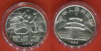 China Volksrepublik PRC 10 Yuan Silbermünze 1989 Panda 1 Unze Silber Bankfrisch Stempelglanz mit Kap