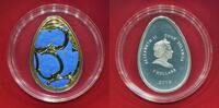 Cook-Inseln 5 Dollars Silbermünze teilvergoldet/Farbauflage Fabergé-Ei blau in Cloisonne -