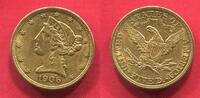 The United States of America USA 5 Dollars 1906 Liberty Coronet Head Frauenkopf Philadelphia ss-vz