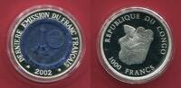 Kongo 1000 Francs Silbermünze 2002 Sodalith - Eiffelturm (1 oz, m. Farbauflage) PP in Kapsel mit Zertifikat