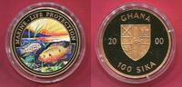 Ghana 100 Sika Silbermünze mit Farbauflage Schutz der Meeresfauna - Buntbarsch - Schöne kupferfarbige Patina ! -