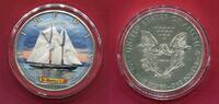 USA 1 Dollar Silbermünze Bluenose II (1 oz, mit Farbauflage, selten / rar) -