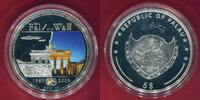 Palau 5 Dollars Silbermünze mit Farbauflage Fall der Berliner Mauerstück - Mit Mauerstück -