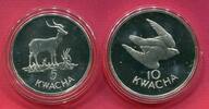 Sambia 5 Kwacha & 10 Kwacha Silbermünzen Moorantilope & Taitafalke -