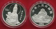 China Peoples Republic PRC 10 Yuan Silber Unze Buddhism Goddess Guanyin Great Chinese Wall Kuan Yin -