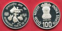 100 Rupees Rupien Silber 1981 Indien India Internationales Jahr des Kindes Year of the Child UNICEF Polierte Platte mit Coincard und Kapsel