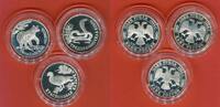 Russland Russia 3 x 1 Rubel Endangered Wildlife Rotes Buch Satz Kobra, Himalaya-Bär, Rotbrustgans Red Book -