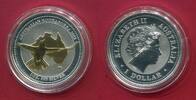 Australien 1 Dollar Silbermünze - 1 Unze Silber Kookaburra (m. Teilvergoldung) -
