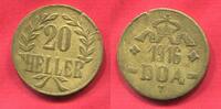 Deutsch Ost Afrika, DOA, German East Africa 20 Heller messing Kleine Krone beide L korrekt -