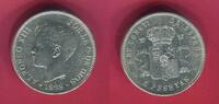 5 Pesetas Silber 1898 Spanien Alfonso XIII. ss-vz, kleine Kratzer siehe Bild gereinigt