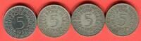 Bundesrepublik Deutschland 4 x 5 DM - Deutsche Mark Silberadler Lot D F G J - kompletter Jahrgangssatz -