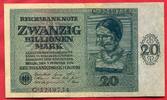 Deutschland Inflation 20 Billionen Mark Reichsbanknote 5.12.1924 KN 7 Stellig Ser C Sehr Selten sehr