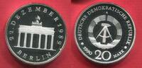 Eastern Germany DDR GDR 20 Mark Öffnung Brandenburger Tor am 22. Dezember 1989 Silber Proof Gate Opening -