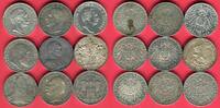 Bayern, Hamburg, Preußen, Sachsen, Württemberg 9 x 3 Mark Silbermünzen Kaiserreich Lot 9 Typen -