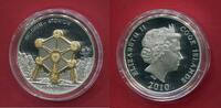Cook-Inseln 10 Dollars Silbermünze Atomium Brüssel Skulpturmünze (1 oz, m. 24-Karat-Teilvergoldung) -