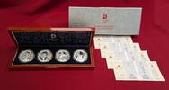 China 4 x 10 Yuan Silbermünzen mit Farbapplikation Olympische Spiele Peking Set - Box leicht beschädigt -