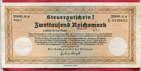 Deutschland Germany 1933 - 1945 2000 Reichsmark März 1940 Steuergutschein Rechts ohne Stempel Selten