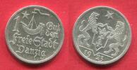 Danzig Freie Stadt Free City 1 Gulden 1923 Kogge Silber prägefrisch f. stgl.