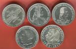 Bundesrepublik Deutschland Western Germany 5 x 5 DM Mark Gedenkmünzen Die Ersten Fünf - Germanisches Museum Schiller Markgraf Eichendorff Fichte -
