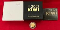 Neuseeland 10 Dollars Gold 2021 Kiwi (1/4 oz, selten / rar) Polierte Platte in Kapsel, Zertifikat, B