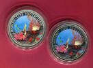 Palau 1 + 5 Dollars Cu/Ni + Silbermünze mit Farbauflage Schutz der Meeresfauna - Korallenfische - Set -