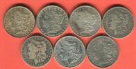 USA, United States of Amerika, Vereinigte Staaten 7 x 1 Dollar Silber Lot von 7 x 1 $ Morgan Typ verschiedene Jahre siehe Scan -