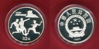 China Volksrepublik PRC 10 Yuan, Silbermünze Fußball-Spieler WM 1994 USA -
