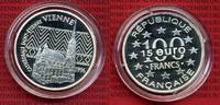 Frankreich 100 Francs, 15 Euro Silber Doppelnominal Frankreich 100 Francs, 15 Euro, 1996 Stephansdom Wien mit Originalzertifikat