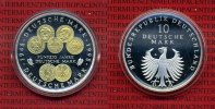 Bundesrepublik Deutschland 10 DM Silbermünze 1998 10 D-Mark BRD 50 Jahre Deutsche Mark teilvergoldet Kapsel