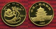China 100 Yuan Panda, 1 Unze China 100 Yuan 1984 Gold Panda, 1 Unze Stempelglanz Selten 写真