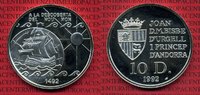 Andorra 10 Diners Silbermünze Andorra 10 Diner 1992 Schiffsmotiv, 500 Jahre Amerika Silber