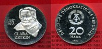 DDR GDR Eastern Germany 20 Mark DDR Silbermünze DDR 20 Mark 1982 A Silber, 125. Geburtstag von Clara Zetkin PP