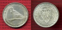 Weimarer Republik Deutsches Reich 3 Mark Silbermünze Rheinlandräumung, end of French occupancy of Rhineland