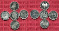 Bundesrepublik Deutschland, Germany FRG 5 x 5 DM Silbermünze Commemorative Coin Deutschland 5 x 5 DM Gutenberg, Raiffeisen, Mercator Fontane Pettenkofer