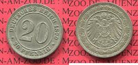 Kaiserreich German Empire 20 Pfennig Kursmünze 20 Pfennig Cu/Ni, 1890 E J. 14, sehr schön +, großer Adler