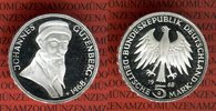 Bundesrepublik Deutschland, FRG 5 DM Gedenkmünze, Commemorative Coin Johannes Gutenberg Polierte Platte