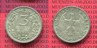 Weimarer Republik Deutsches Reich 3 Mark Kursmünze Silber Weimarer Republik 3 Mark Kursmünze 1931 F Silber sehr schön-vz