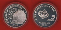 Argentinien, Argentina 5 Pesos Silbermünze FIFA WM Fußball - Weltmeisterschaft 2006 in Deutschland -