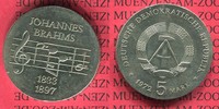 DDR 5 Mark DDR 5 Mark 1972 Neusilber Johannes Brahms prfr.