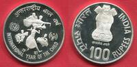100 Rupees Rupien Silber 1981 Indien India Internationales Jahr des Kindes Year of the Child UNICEF Polierte Platte in Kapsel min bverieben
